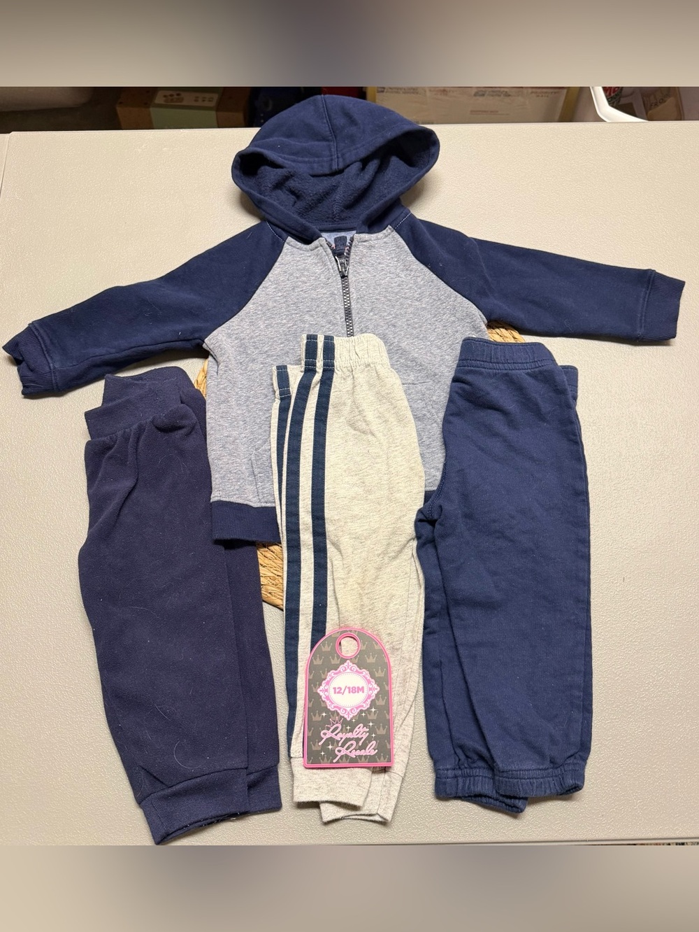Kids Navy and Gray Hoodie Set with Jogger Bottoms - 12/18M